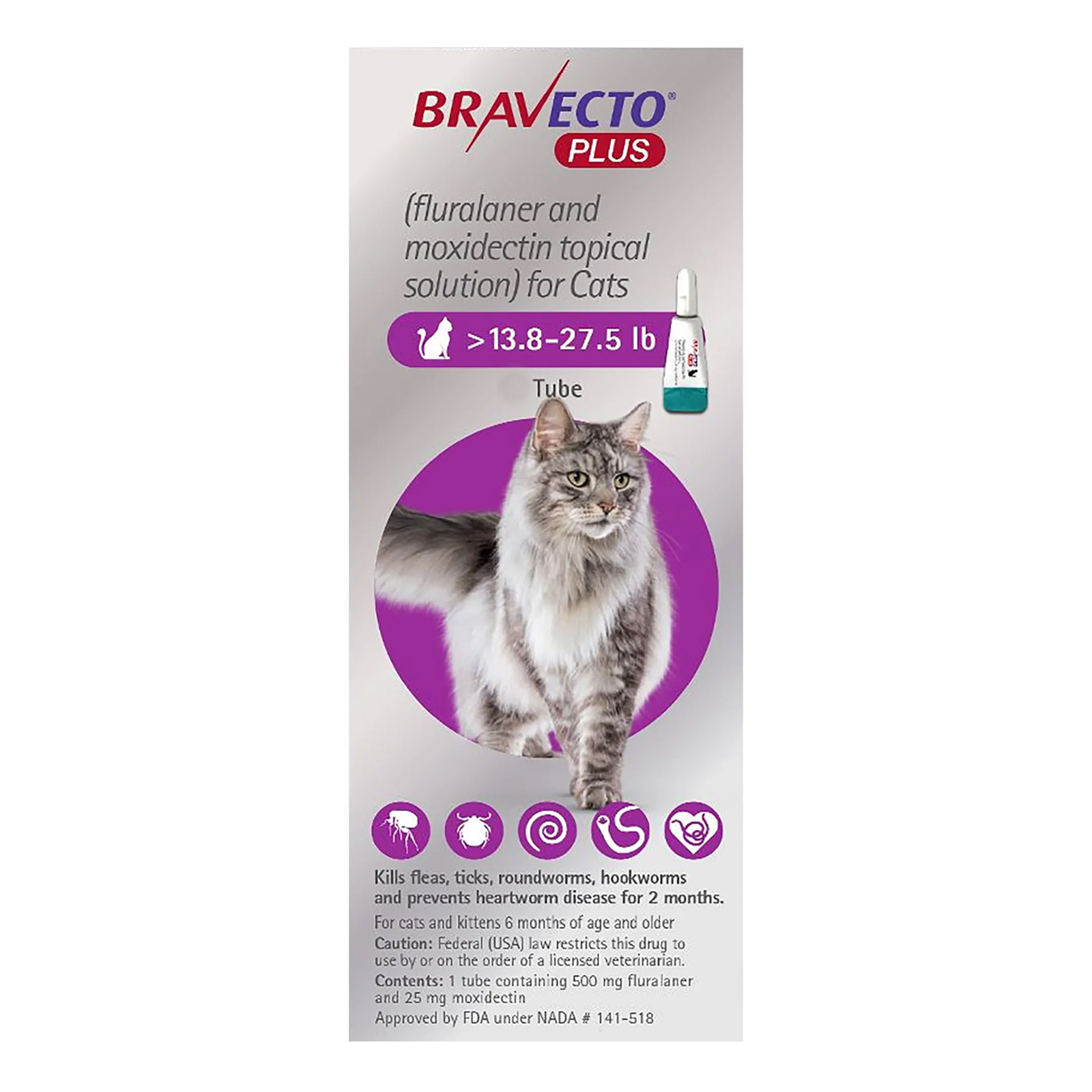 

Bravecto Plus For Large Cats 13.75 To 27.5 Lbs Purple 2 Doses