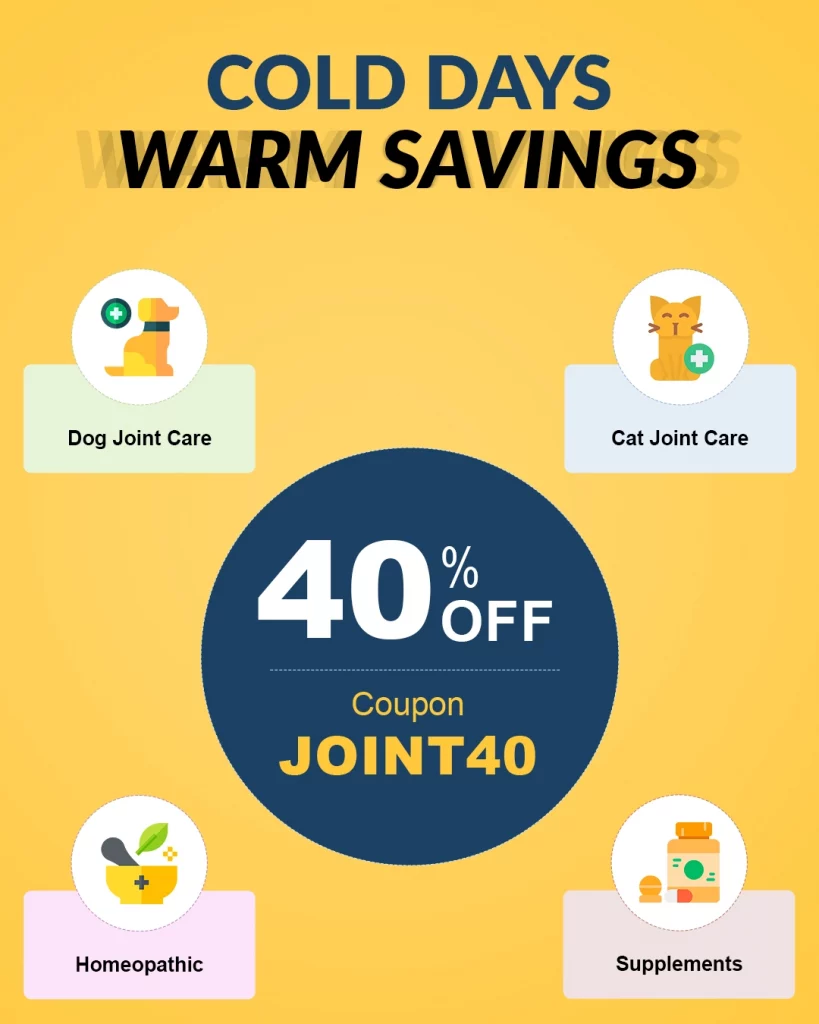 BudgetPetCare - Winter Wellness Sale for Dogs & Cats with offer on joint care health supplements with 40% off and coupon code: JOINT40