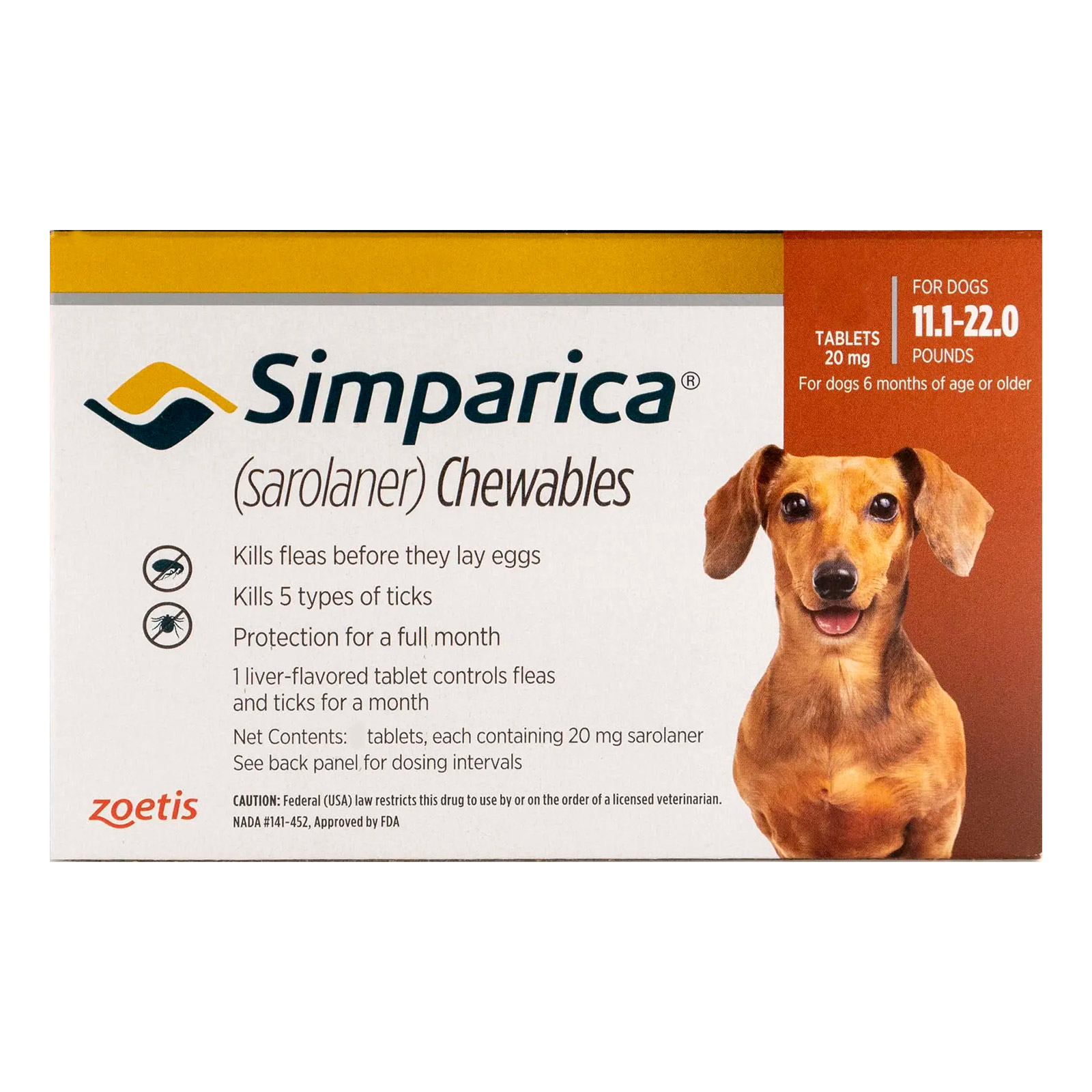 Simparica For Dogs 11.1-22 Lbs Brown 3 Pack