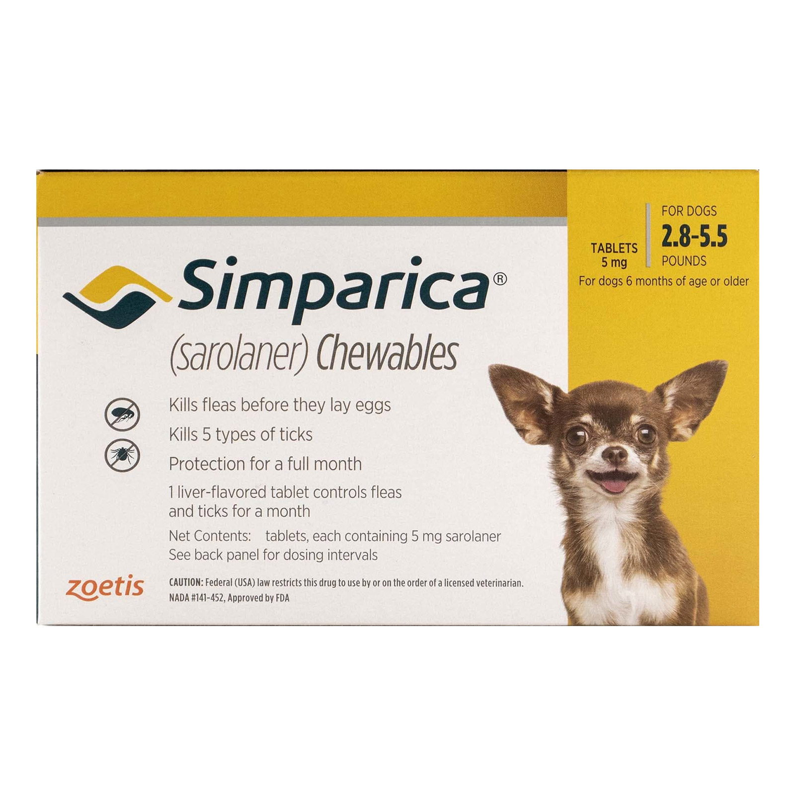 Simparica Chewables For Dogs 2.8-5.5 Lbs Yellow 3 Doses