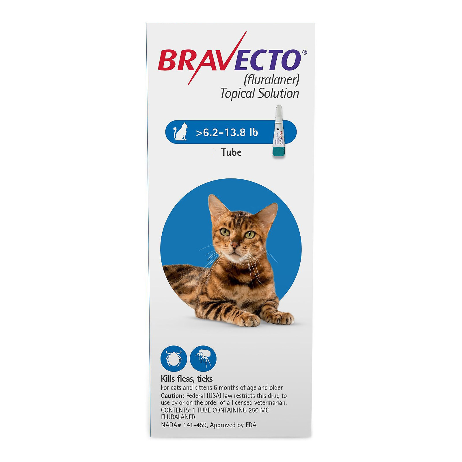 Bravecto Spot-On For Medium Cats 6.2 Lbs - 13.8 Lbs (Blue) 2 Pack
