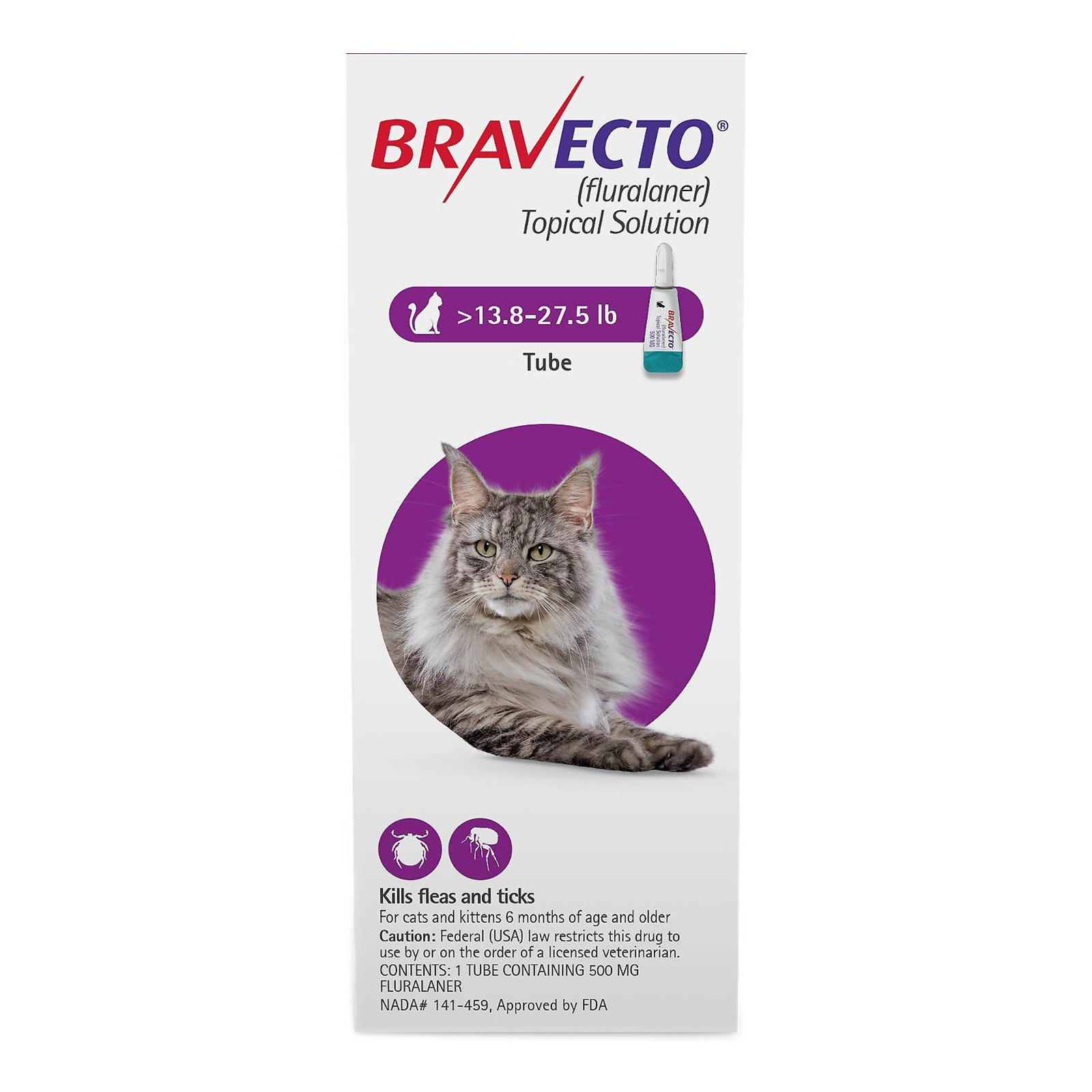 Bravecto Spot-On For Large Cats 13.8 Lbs - 27.5 Lbs (Purple) 2 Pack
