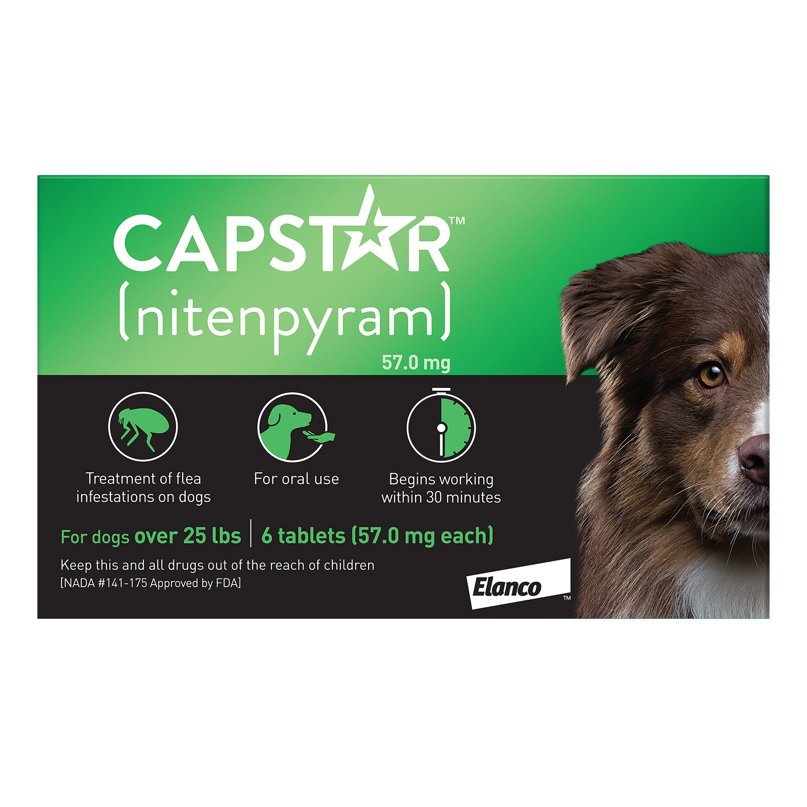 "Capstar Green For Dogs 25.1 - 125 Lbs 6 Tablets"