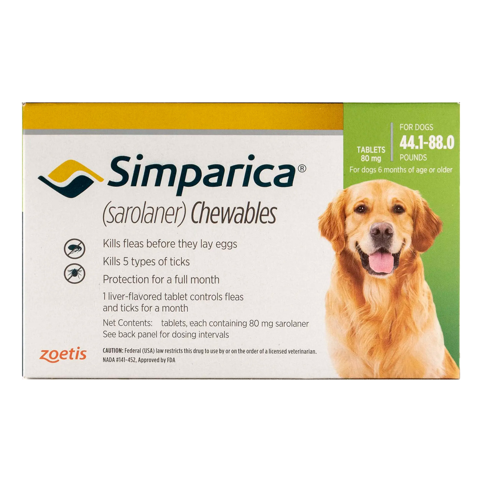 Simparica For Dogs 44.1-88 Lbs Green 6 Pack