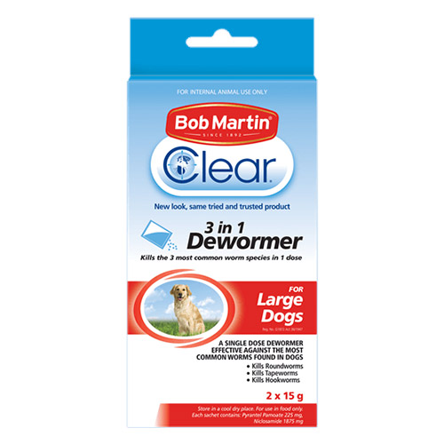 Bob Martin Clear 3 In 1 Dewormer For Large Dogs 2x15g 1 Pack
