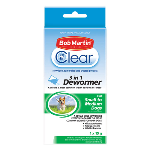 Bob Martin Clear 3 In 1 Dewormer For Small To Medium Dogs 1x15g 1 Pack
