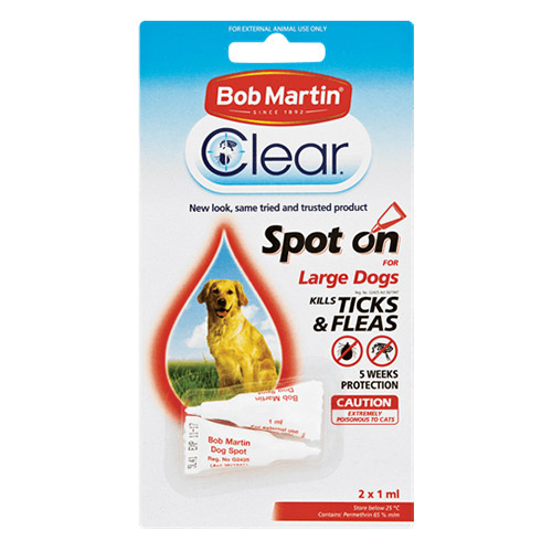 Bob Martin Clear Ticks & Fleas Spot On For Large Dogs 2x1ml 1 Pack
