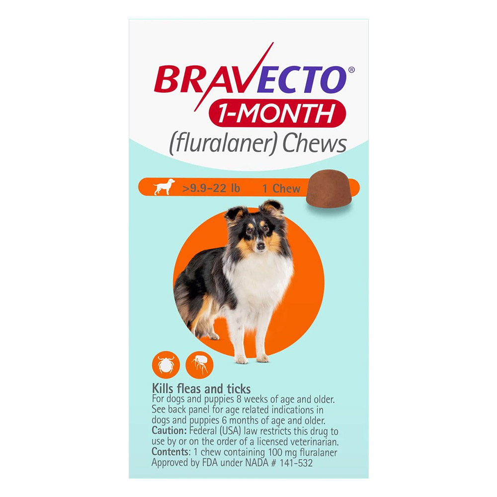 Bravecto 1-Month Chew For Small Dogs 9.9 To 22lbs (Orange) 1 Chew
