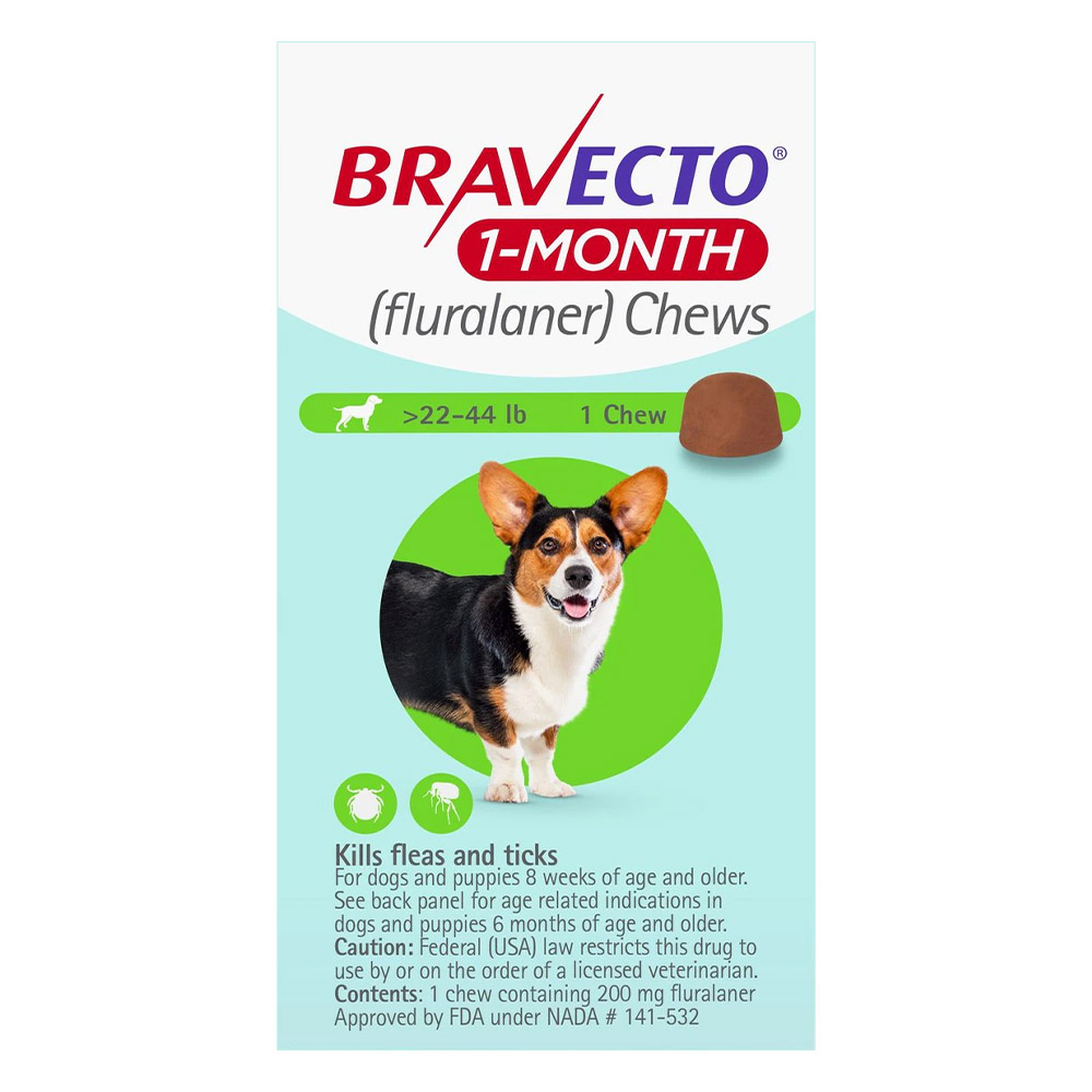 Bravecto 1-Month Chew For Medium Dogs 22 To 44lbs (Green) 1 Chew
