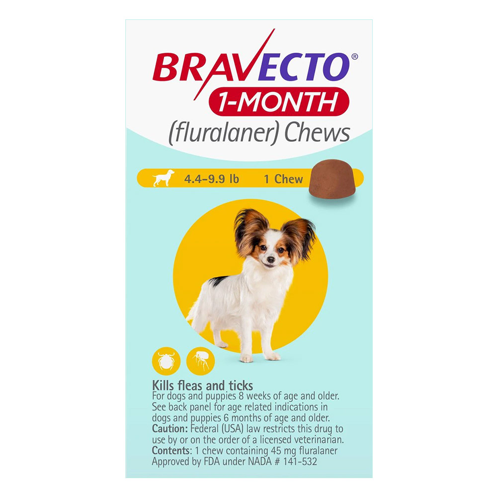 Bravecto 1-Month Chew For Toy Dogs 4.4 To 9.9lbs (Yellow) 1 Chew
