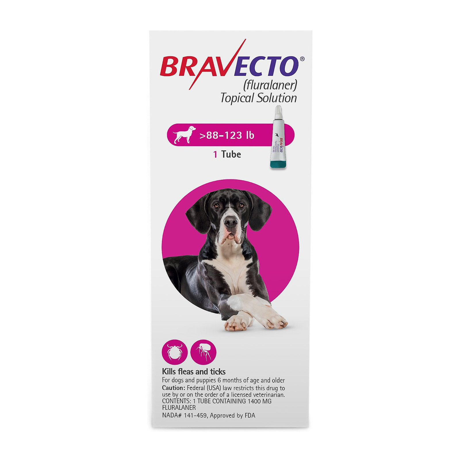 Bravecto Topical For X-Large Dogs (Above 88 Lbs) Pink 3 Doses
