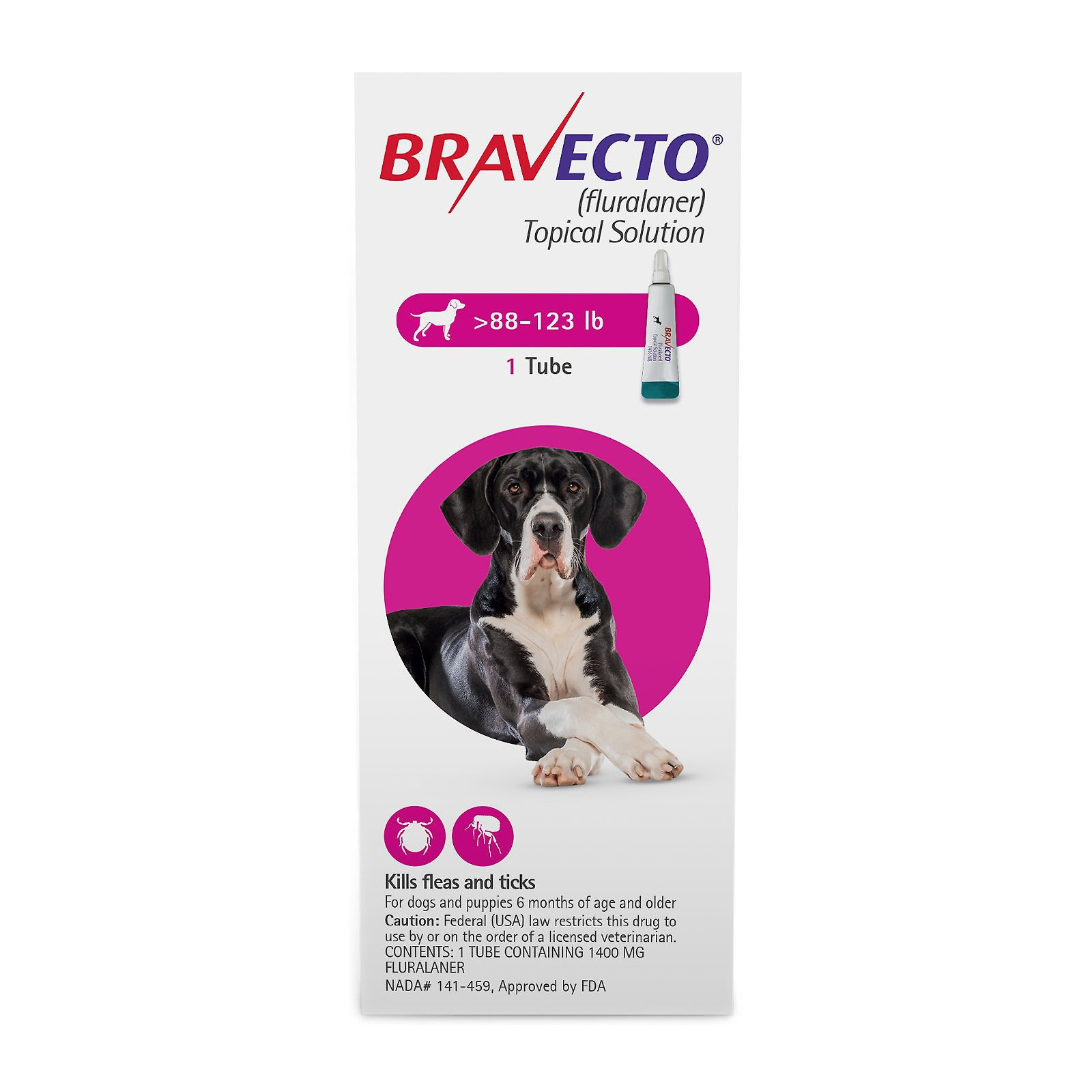 Bravecto Topical For X-Large Dogs (Above 88 Lbs) Pink 2 Doses
