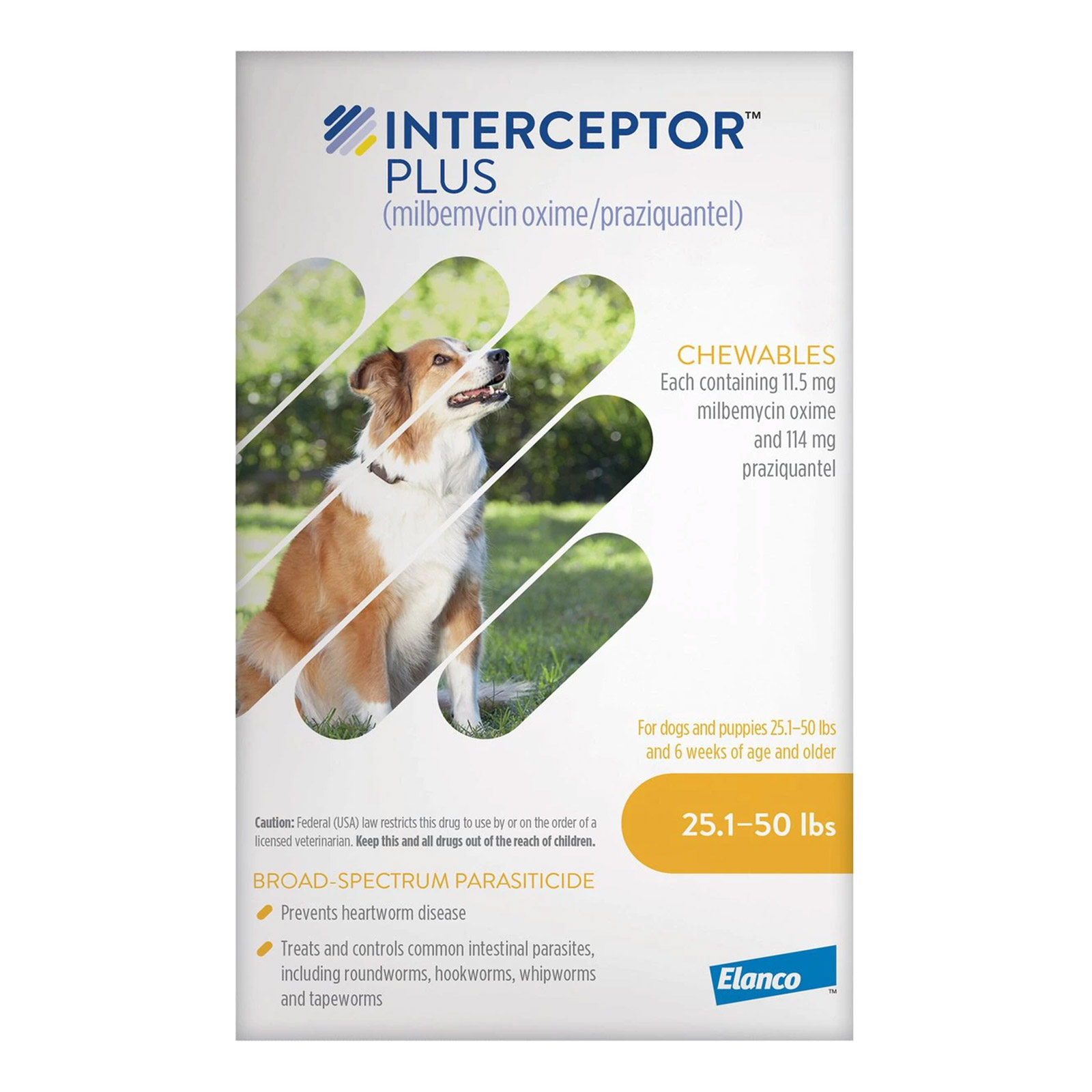 Interceptor Plus Chew (Interceptor Spectrum) For Dogs 25.1 - 50lbs Yellow 6 Chews