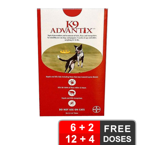 K9 Advantix Large Dogs 21-55 Lbs Red 6 + 2 Free
