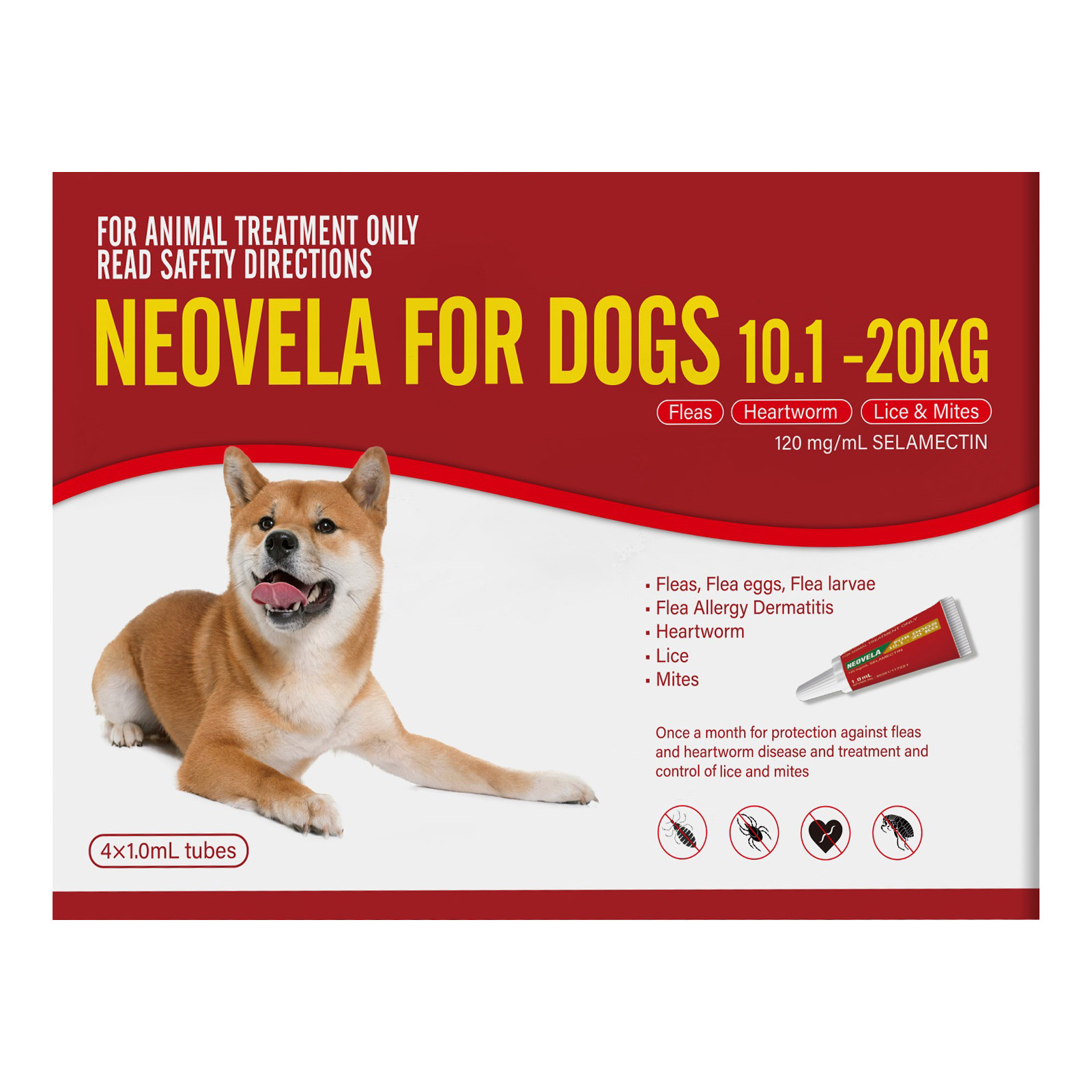 Neovela (Selamectin) Spot-On For Medium Dogs 22 To 44lbs (Red) 4 Pipettes
