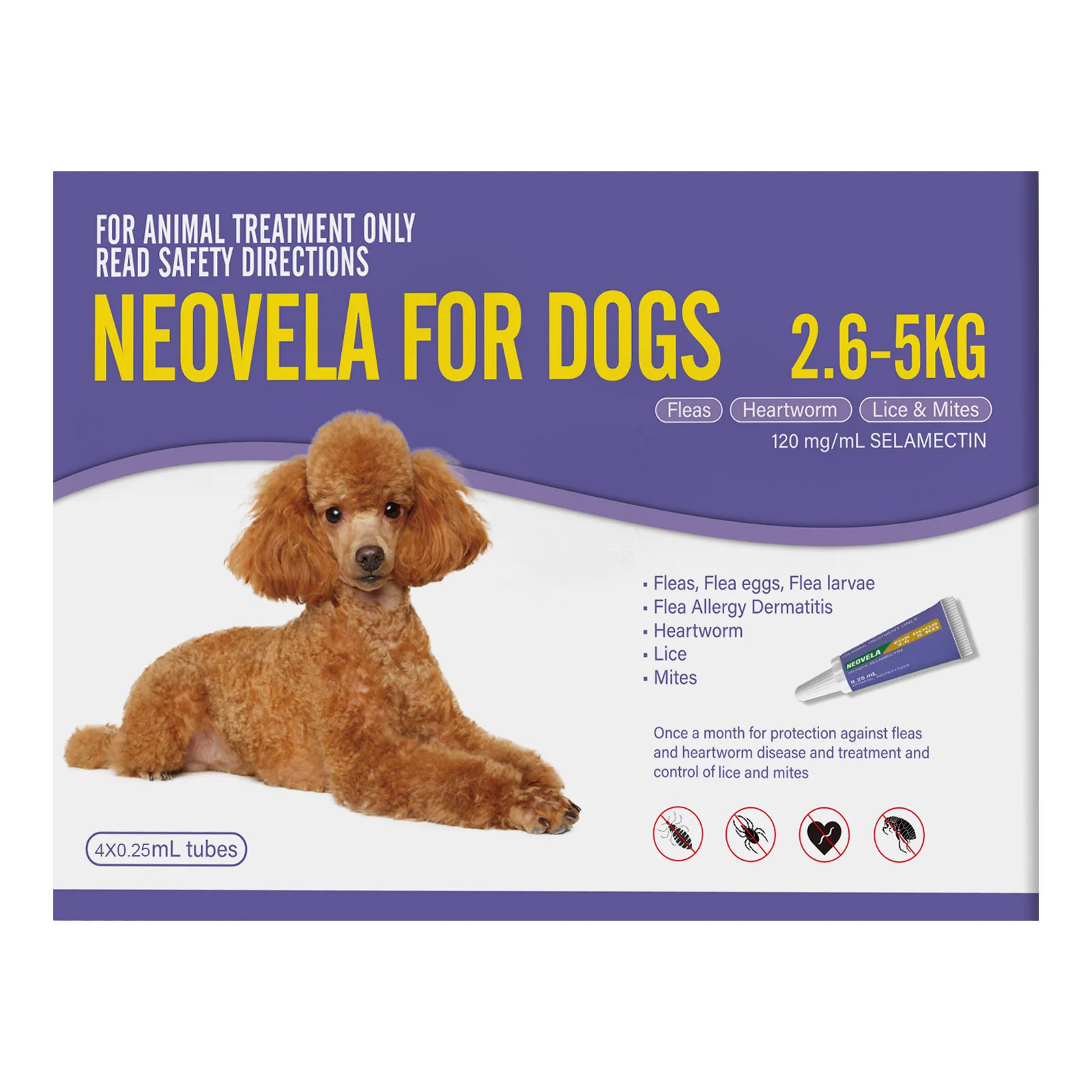 Neovela (Selamectin) Spot-On For Very Small Dogs 5.5 To 11lbs (Purple) 4 Pipettes
