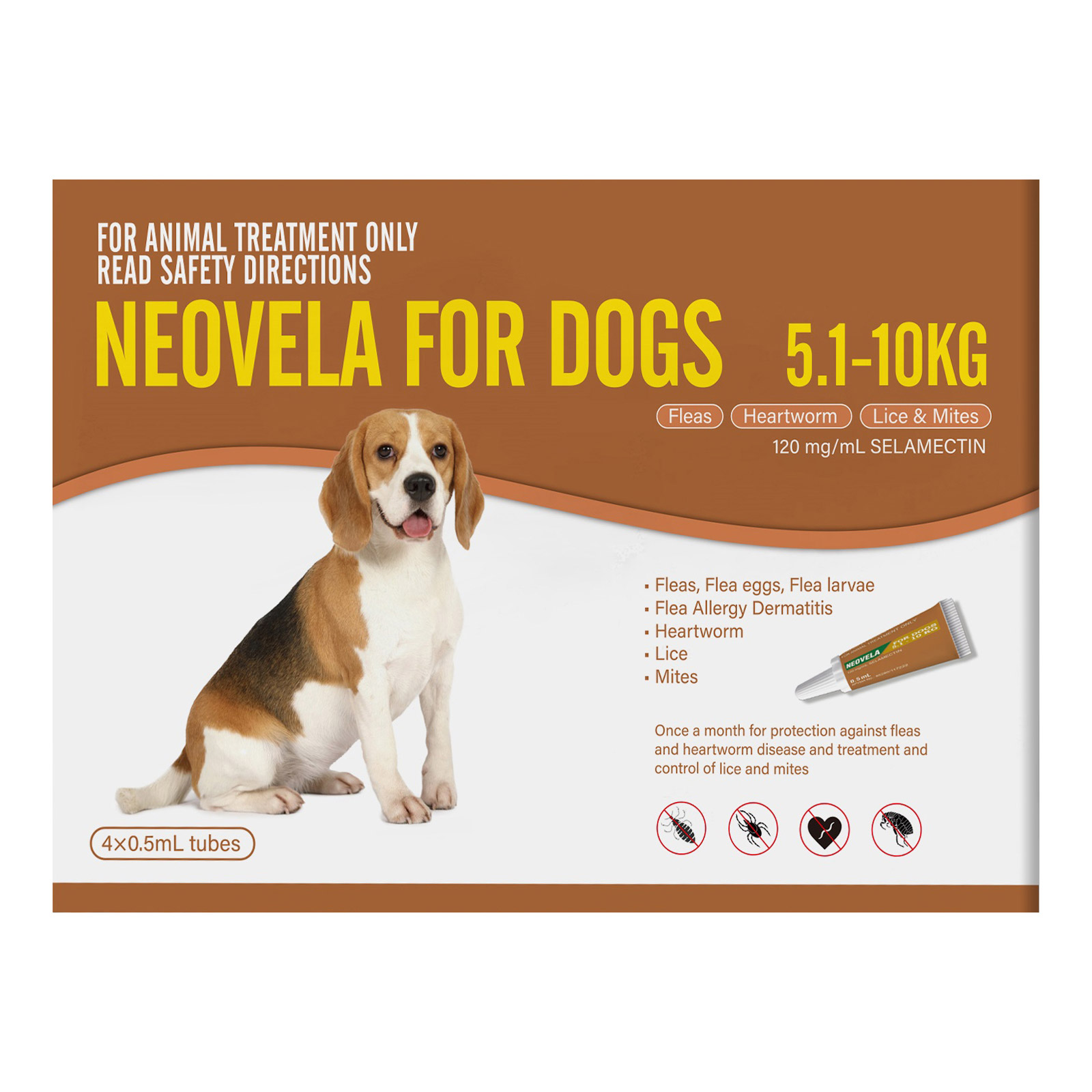 Neovela (Selamectin) Spot-On For Small Dogs 11 To 22lbs (Brown) 4 Pipettes
