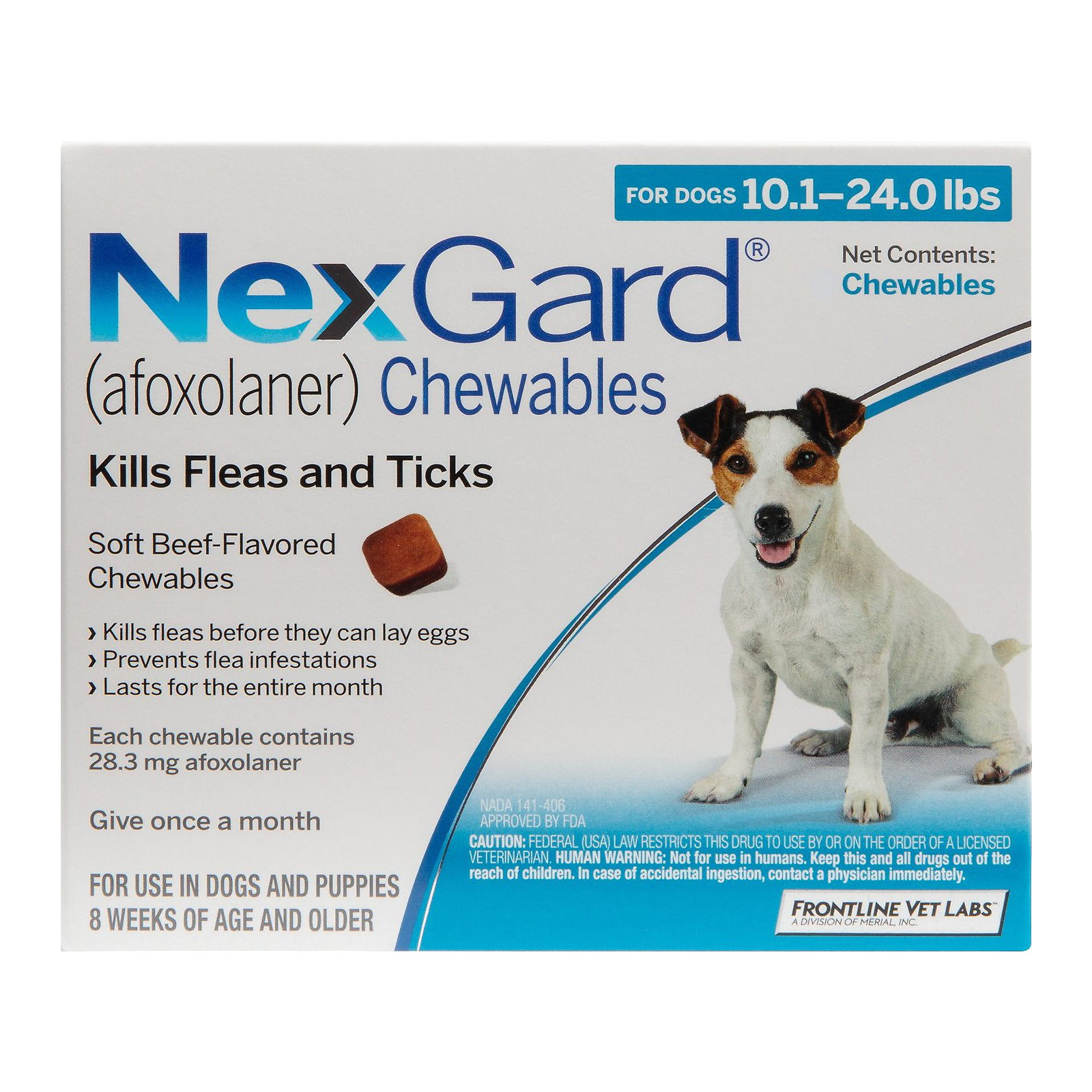 Nexgard For Medium Dogs 10.1-24 Lbs (Blue) 28mg 3 Chews
