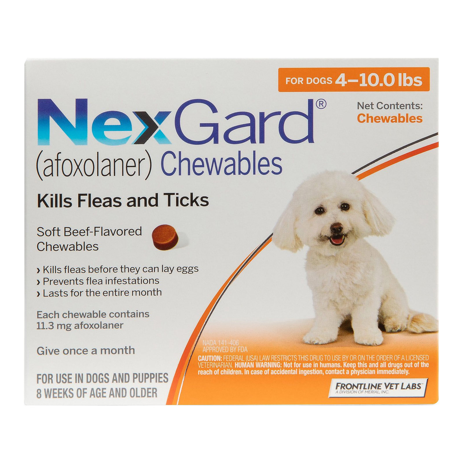 Nexgard For Small Dogs 4-10lbs Orange 3 Chews