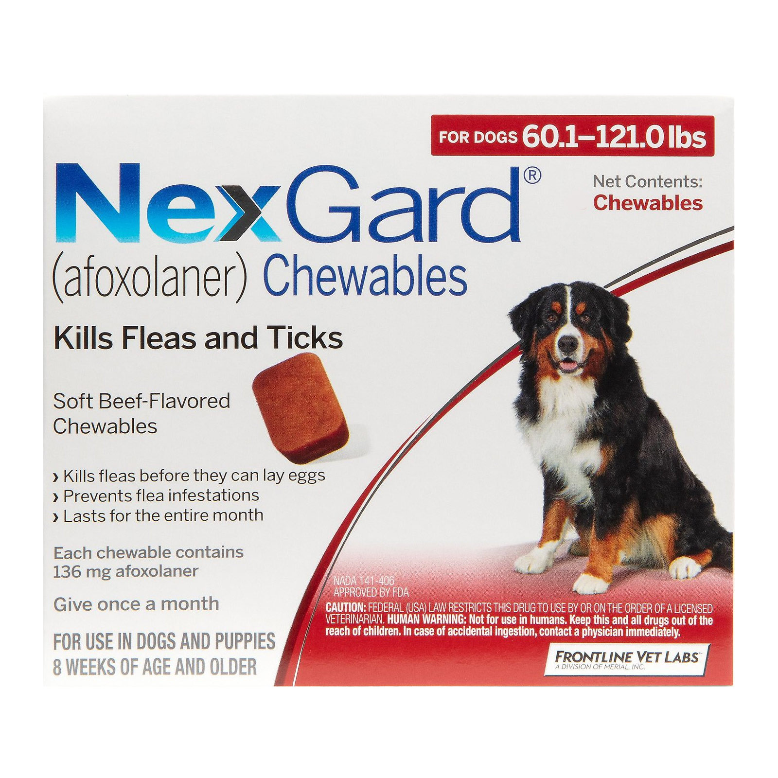 Nexgard For Extra Large Dogs 60.1-120 Lbs Red 6 Chews