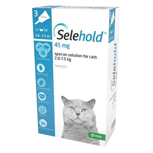 Selehold Selamectin For Cats 5.5-16.5lbs Blue 45mg/0.75ml 3 Pack