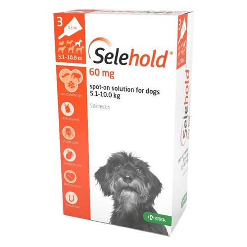 Selehold (Selamectin) For Small Dogs 11-22lbs Brown 60mg/0.5ml 6 Pack