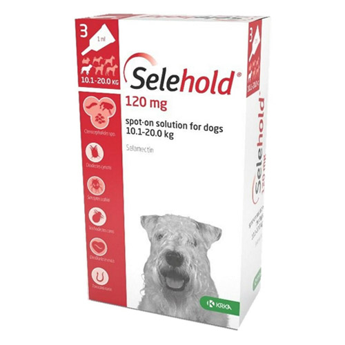 Selehold (Selamectin) For Medium Dogs 22-44lbs Red 120mg/1.0ml 3 Pack