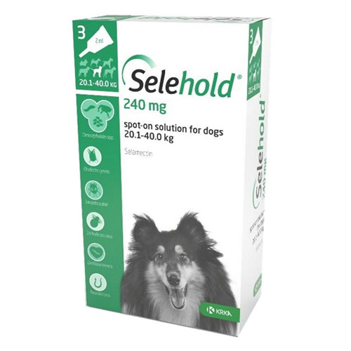 Selehold (Selamectin) For Large Dogs 44-88lbs Green 240mg/2.0ml 6 Pack