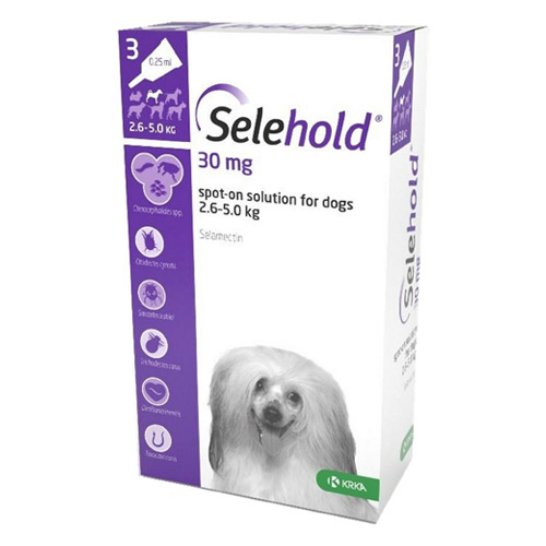 Selehold (Selamectin) For Very Small Dogs 5.5-11lbs (Purple) 30mg/0.25ml 12 Pack
