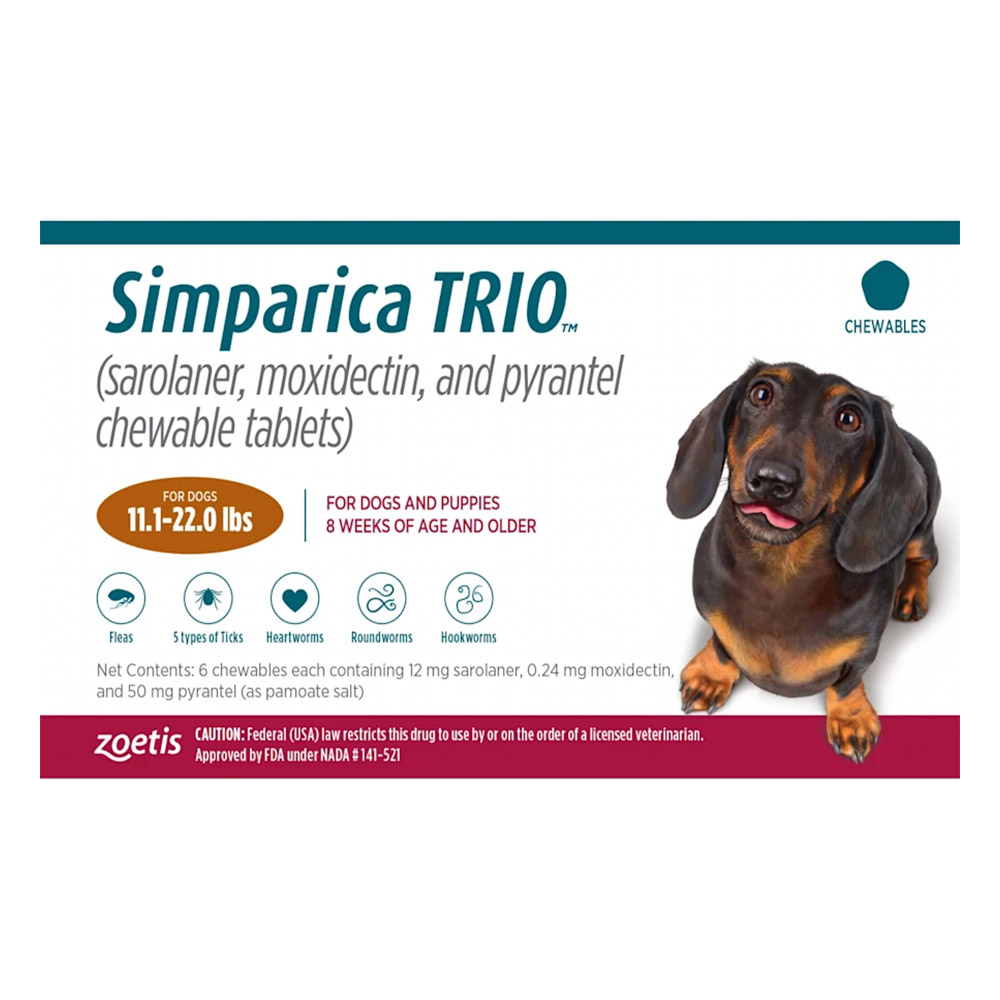 Simparica Trio For Dogs 11.1-22 Lbs Caramel 6 Chews