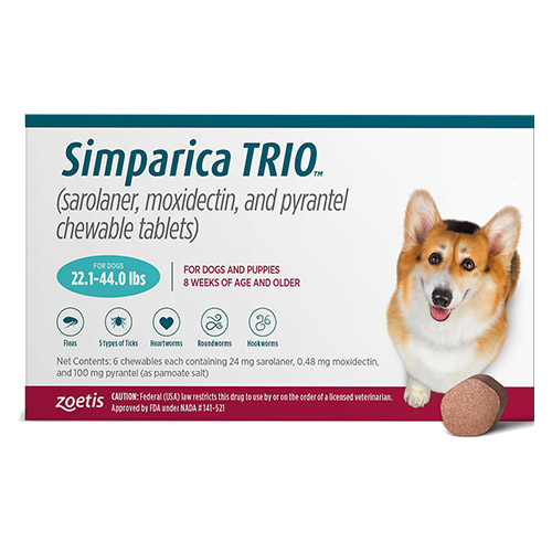 

Simparica Trio For Dogs 22.1-44 Lbs Teal 3 Chews