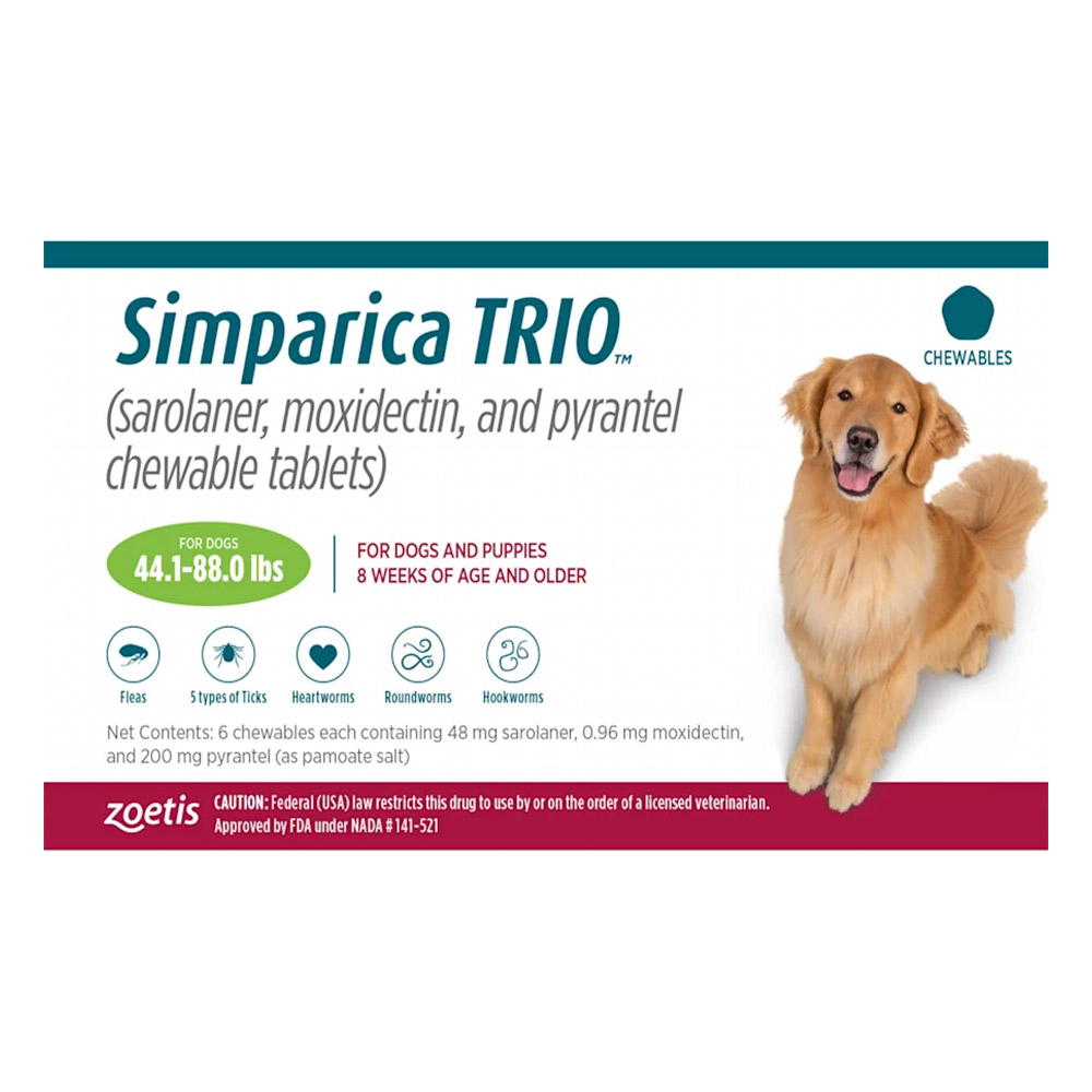 Simparica Trio For Dogs 44.1-88 Lbs Green 12 Chews