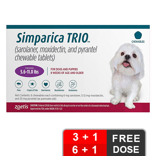 Simparica Trio For Dogs 5.6-11 Lbs Purple 12 Chews