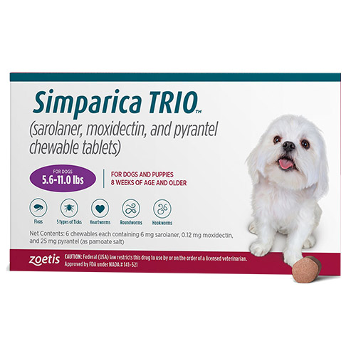 Simparica Trio For Dogs 5.6-11 Lbs Purple 3 Chews