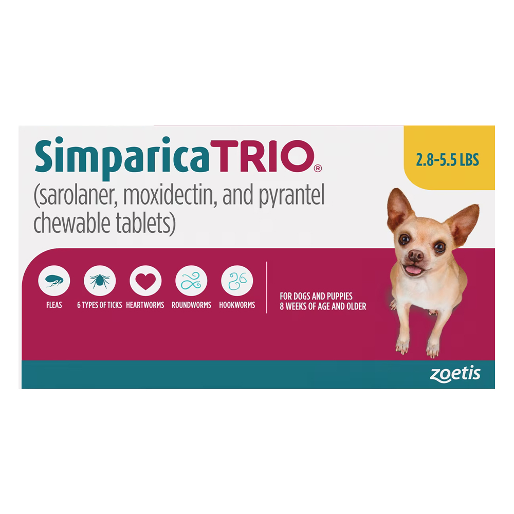 Simparica Trio For Dogs 2.8-5.5 Lbs (Yellow) 12 Chews