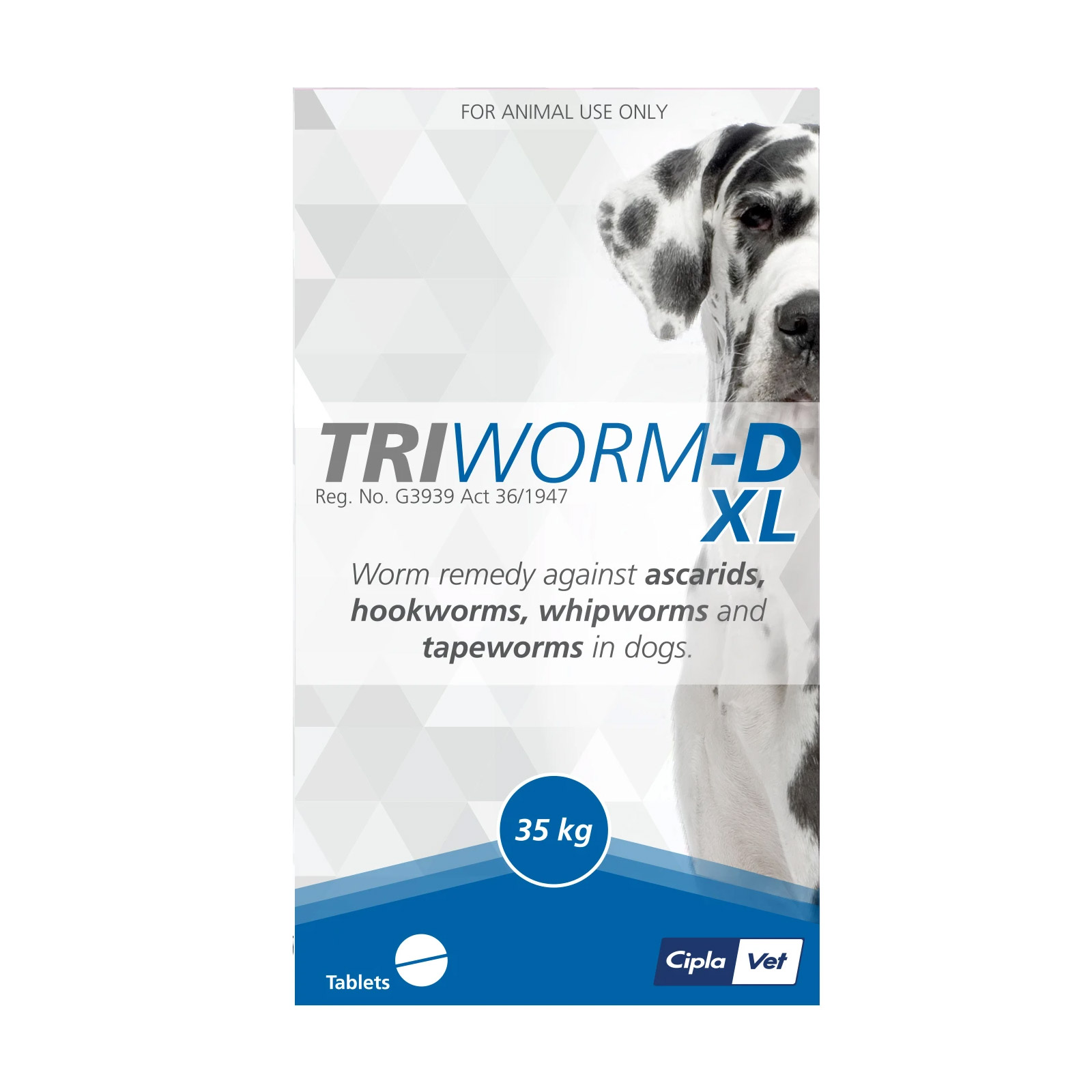 Triworm-D Dewormer For Large Dogs (35kg) 2 Tablets
