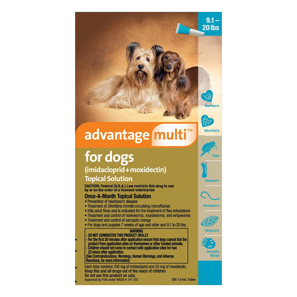 Advantage Multi for Medium Dogs 9.1-20 Lbs (Aqua) 12 Doses
