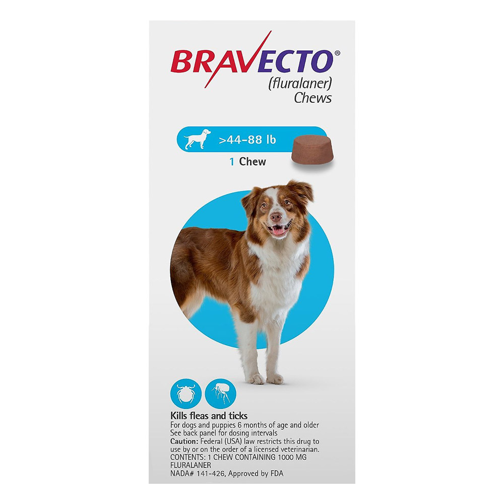 Bravecto For Large Dogs 44-88lbs (Blue) 2 Chews
