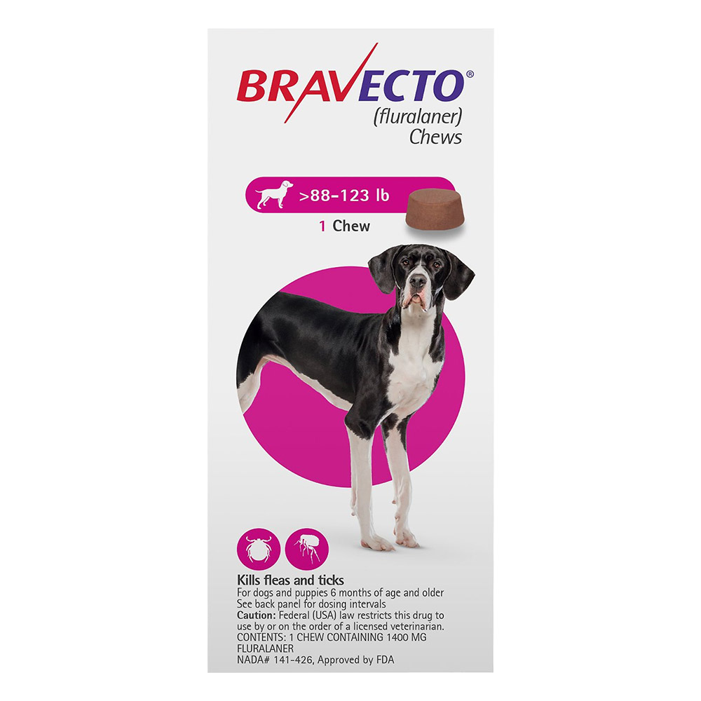 "Bravecto For Extra Large Dogs 88-123lbs (Pink) 3 Chews"