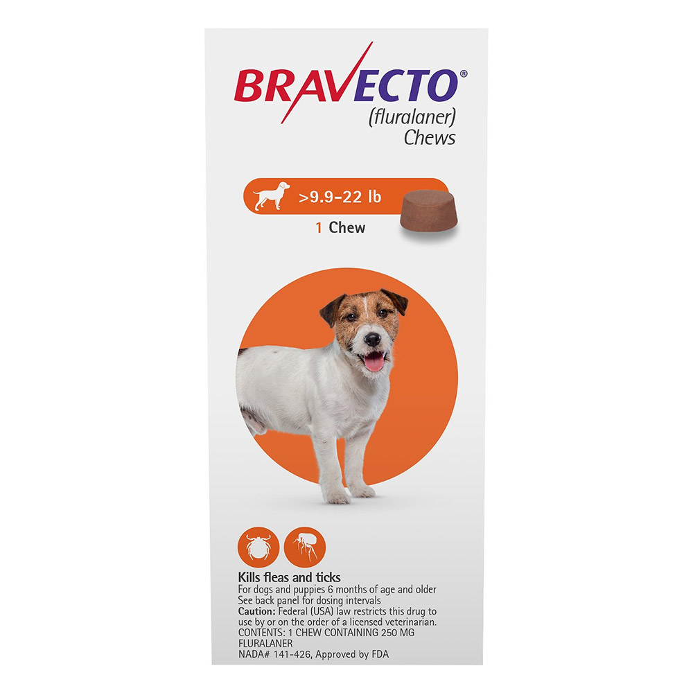 Bravecto For Small Dogs 9.9-22lbs (Orange) 2 Chews
