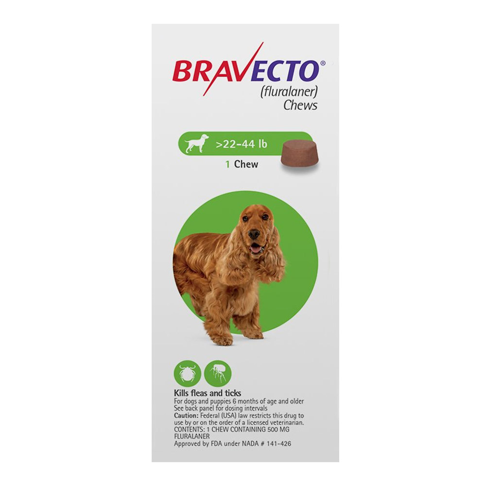 Bravecto For Medium Dogs 22- 44 Lbs Green 2 Chews