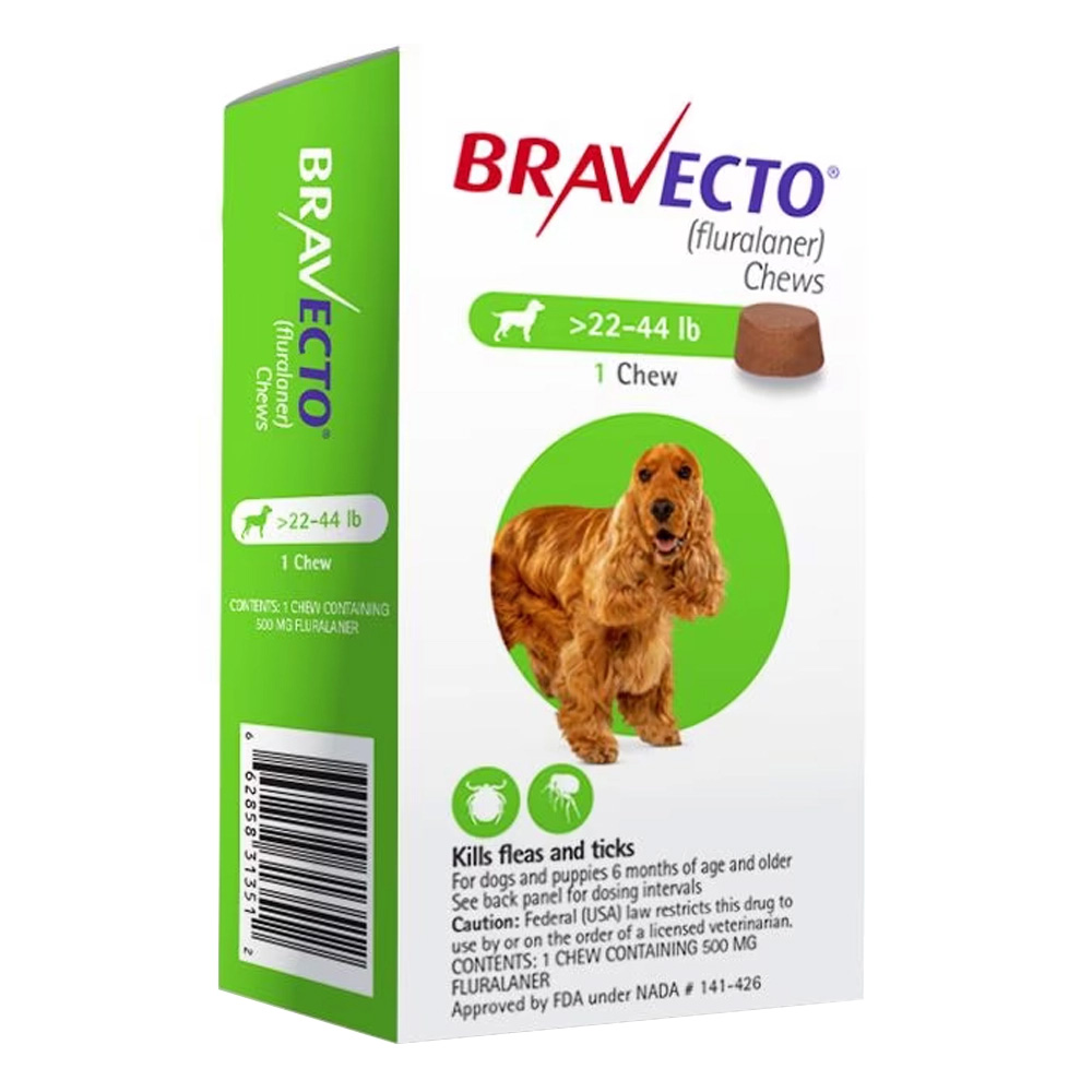 Bravecto For Medium Dogs 22- 44 Lbs (Green) 2 Chews