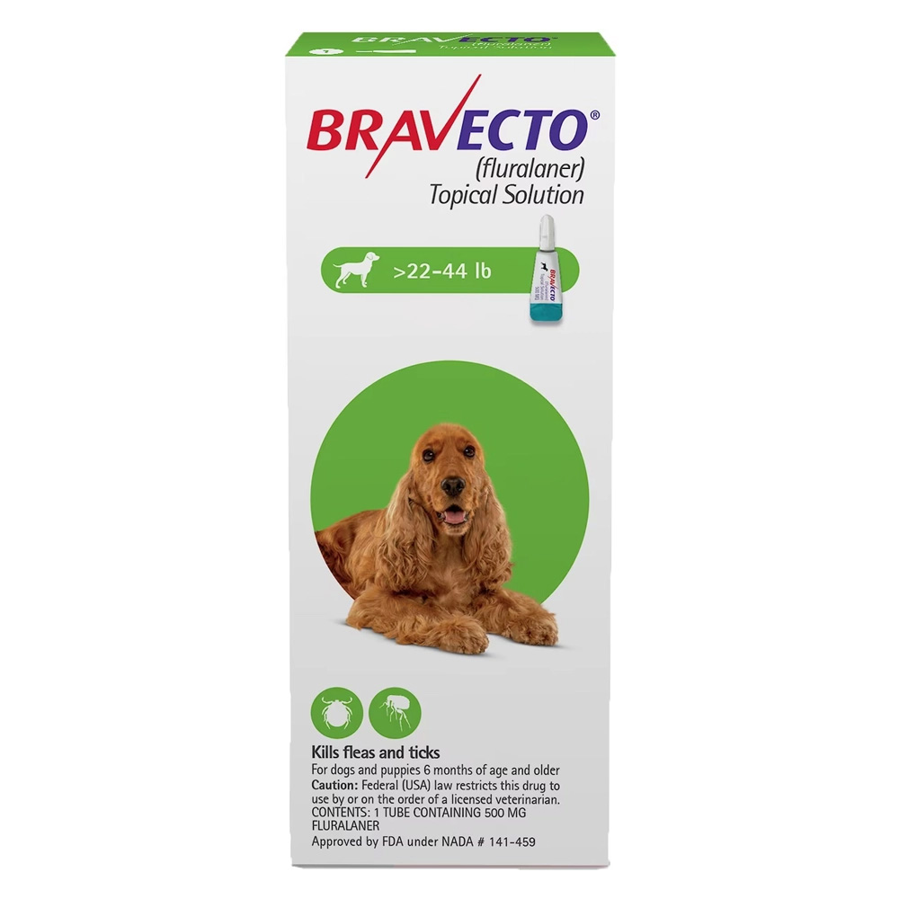 Bravecto Topical For Medium Dogs (22 - 44 Lbs) Green 3 Doses