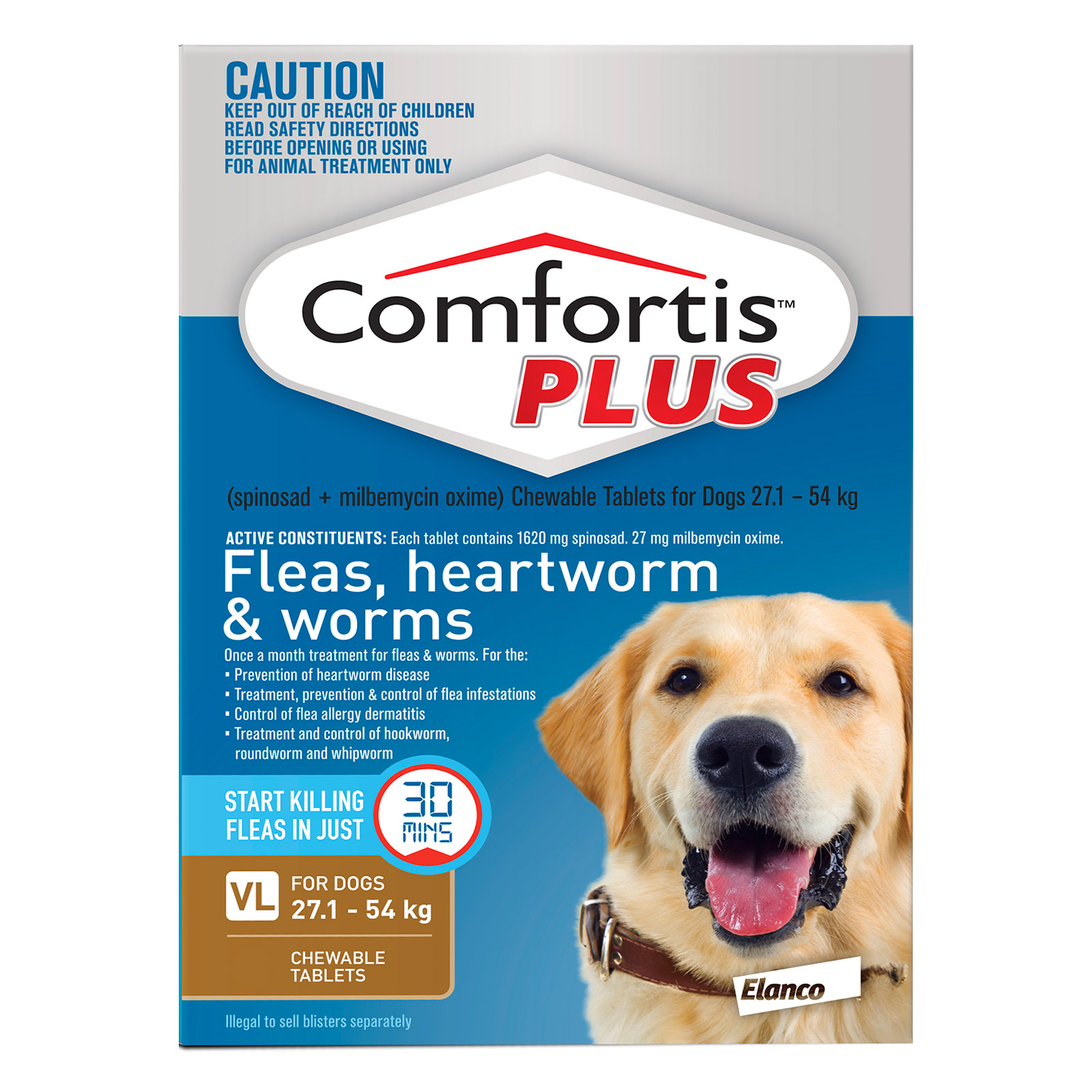 Comfortis Plus For Very Large Dogs 27.1-54 Kg 60.1 - 120lbs Brown 6 Chews