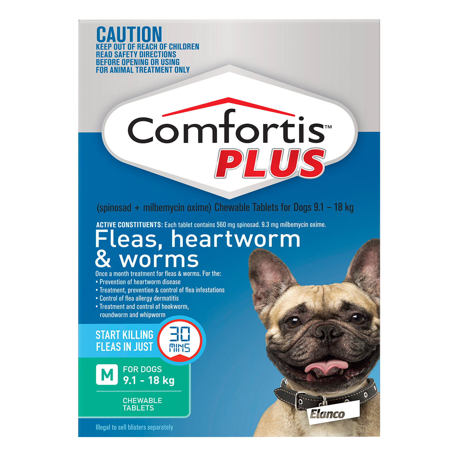 Comfortis Plus For Medium Dogs 9.1-18 Kg (20.1 - 40lbs) Green 6 Chews
