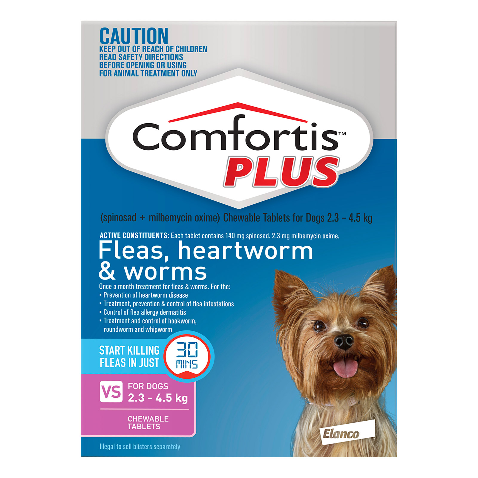 Comfortis Plus For Very Small Dogs 2.3-4.5 Kg (5 - 10lbs) Pink 6 Chews

