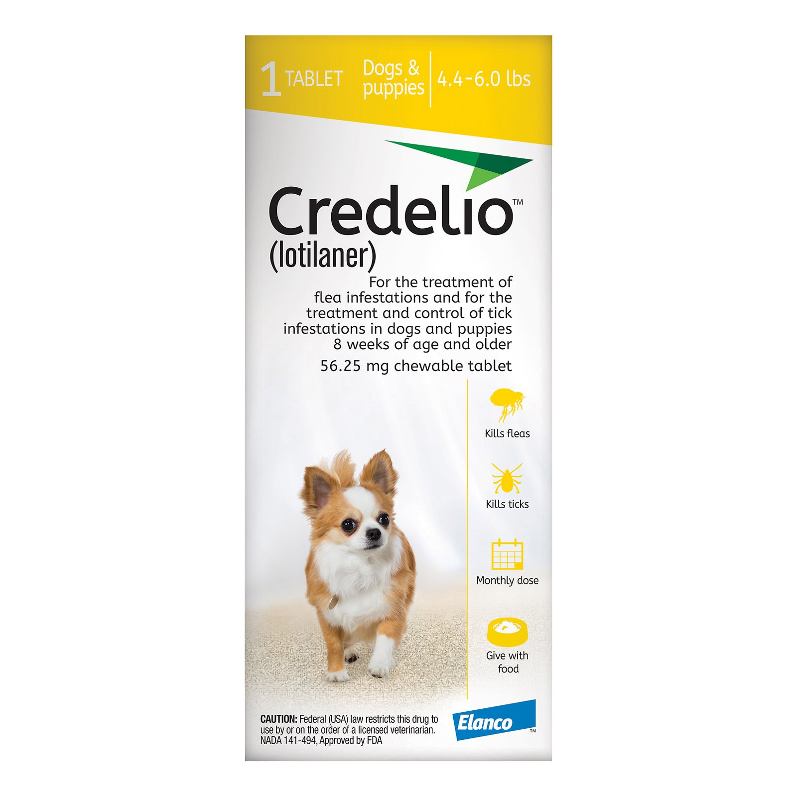 Credelio For Dogs 04 To 06 Lbs 56.25 Mg Yellow 6 Doses
