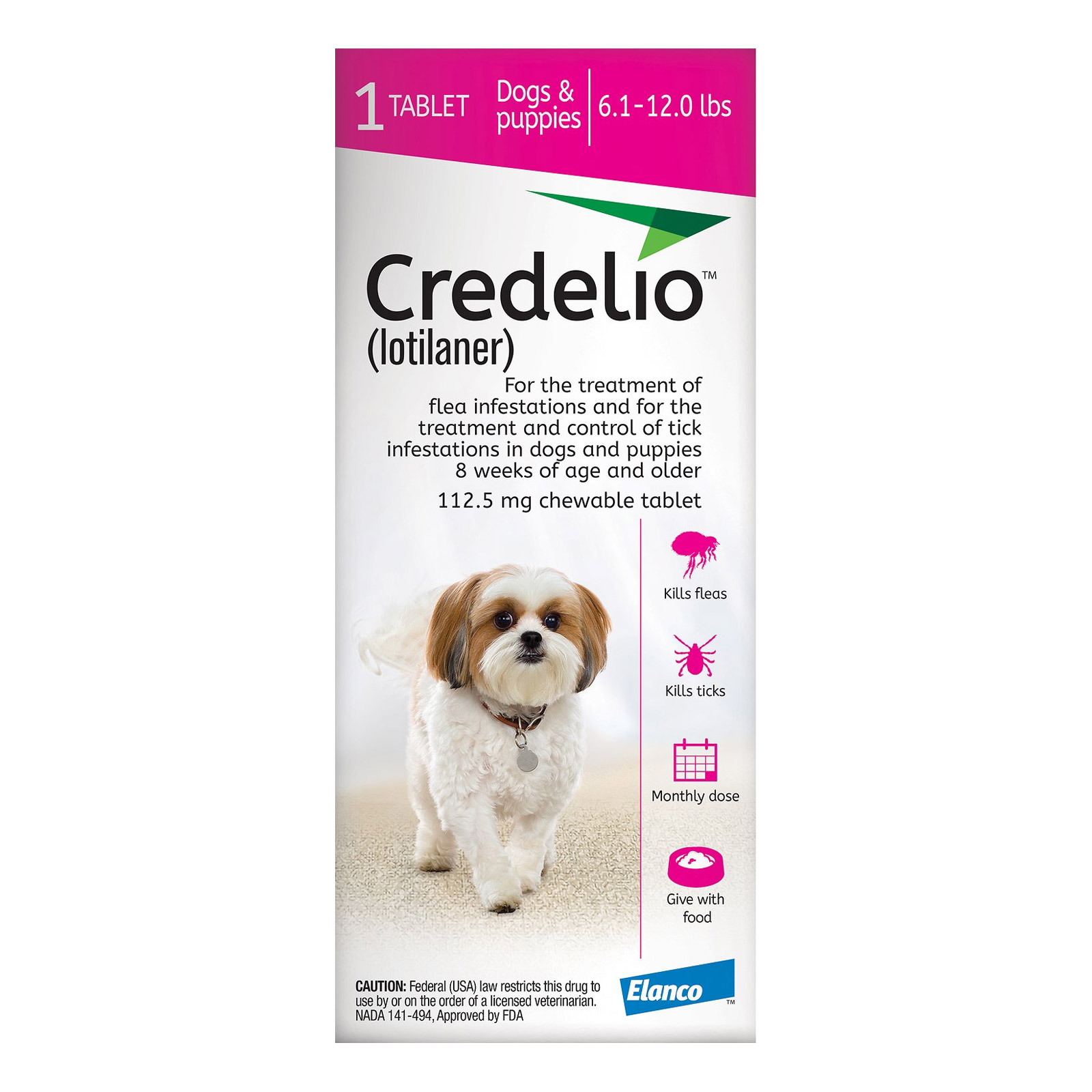 Credelio For Dogs 06 To 12 Lbs (112.5mg) Pink 12 Doses
