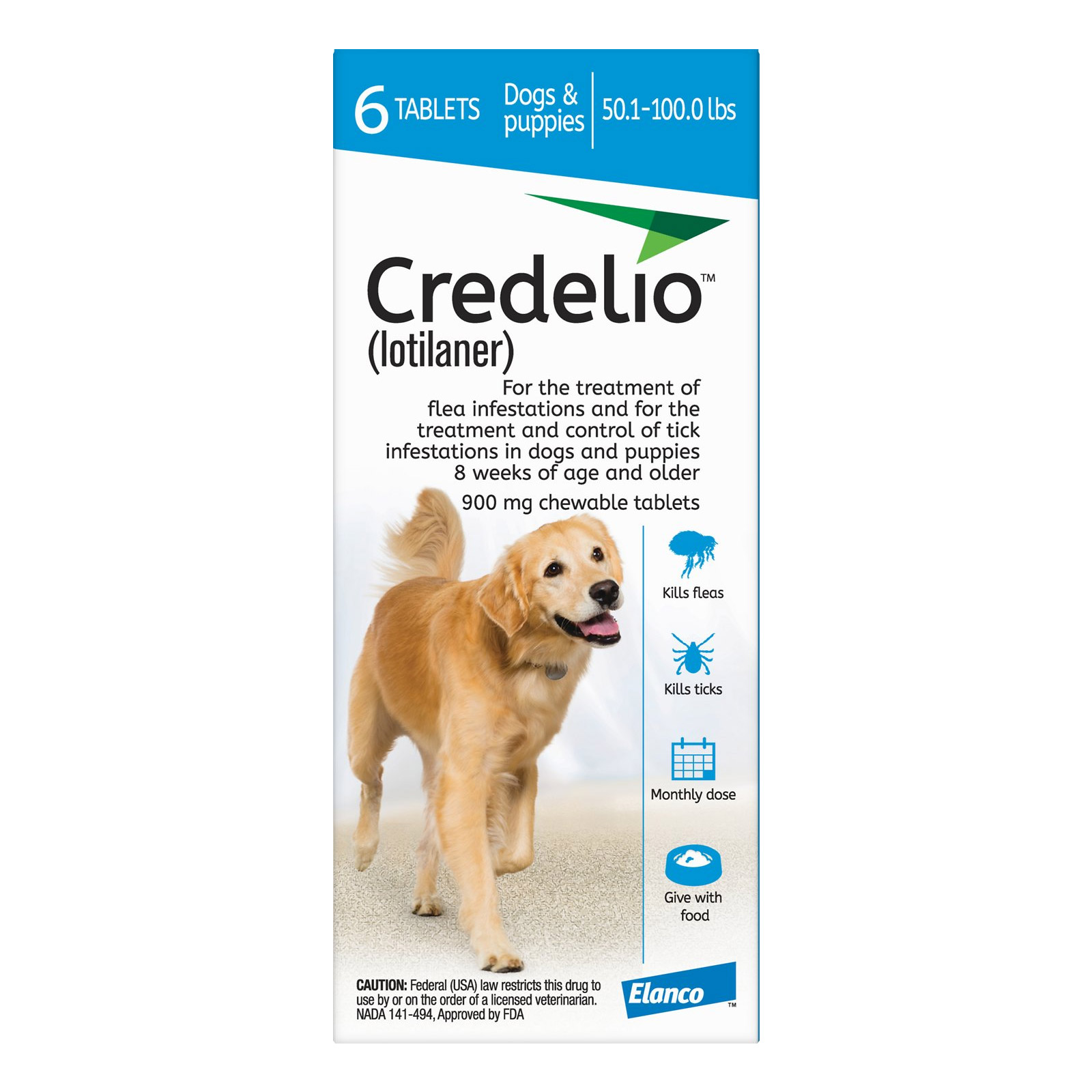 Credelio For Dogs 50 To 100 Lbs (900mg) Blue 3 Doses
