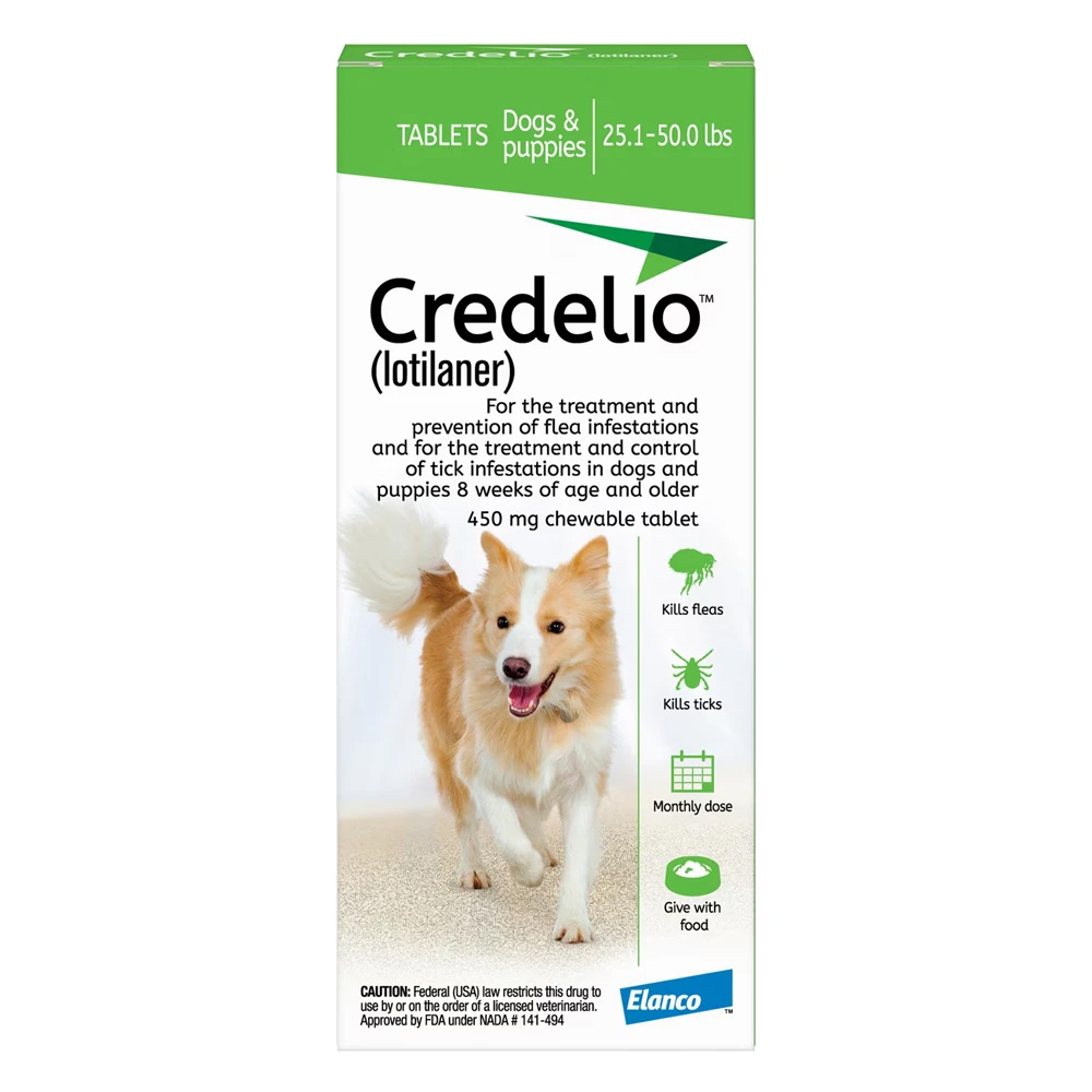Credelio For Dogs 25 To 50 Lbs (450mg) Green 12 Doses